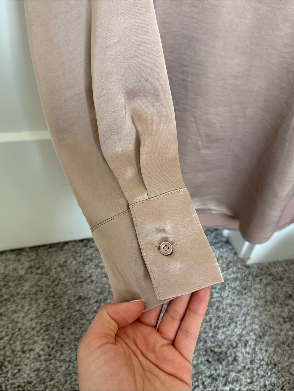 BR Tan Satin Henley Blouse - Picture 2 of 4